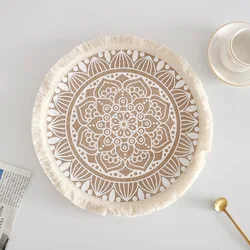 Wholesale Round Placemat Pompom Tassel Place Mats Jute Fringe Table Woven Boho Placemat Neutral Rustic Tablemats For Dining