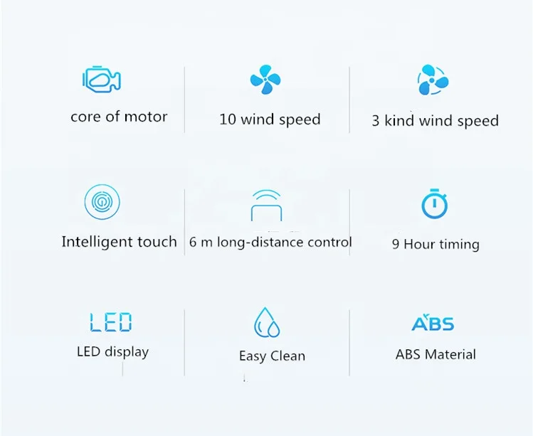 Home Appliance Remote Control  LCD Screen Portable ABS Air Cooling Standing Electric Bladeless fan
