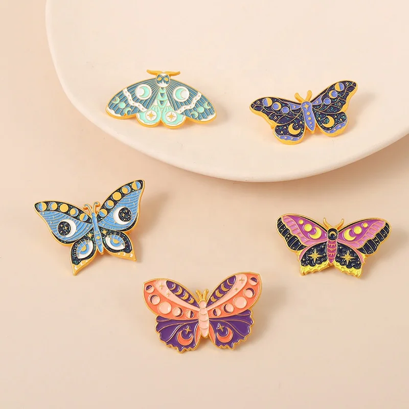 Amazon Hot Sale Butterfly Moth Enamel Pin Factory Wholesale Metal Badge Brooch Pins For Backpacks Jeans Bag Accessories Gift
