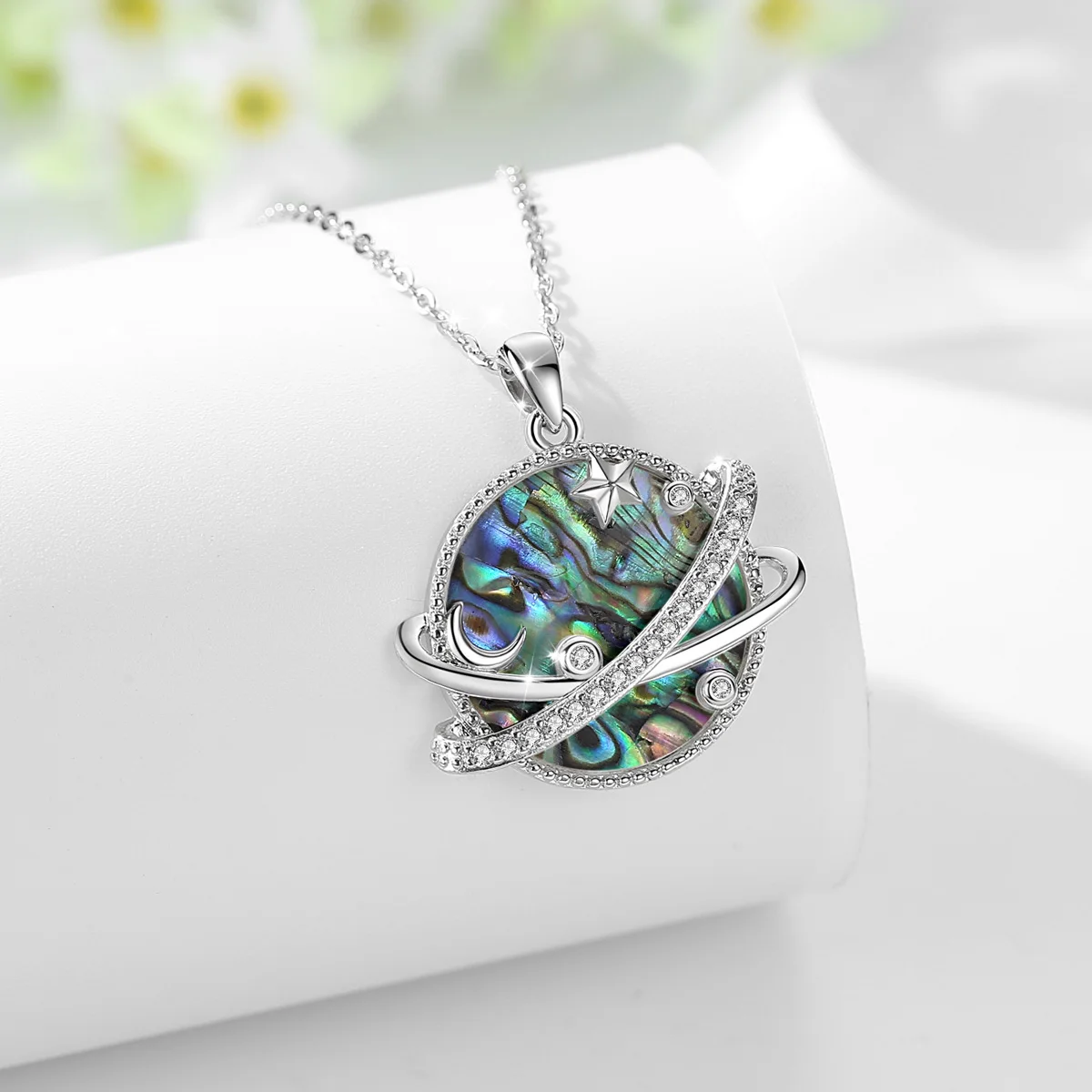 Merryshine Пользовательские Серебряный Кулон 925 стерлингового серебра кулон перламутр звезда месяц кулон ожерелье