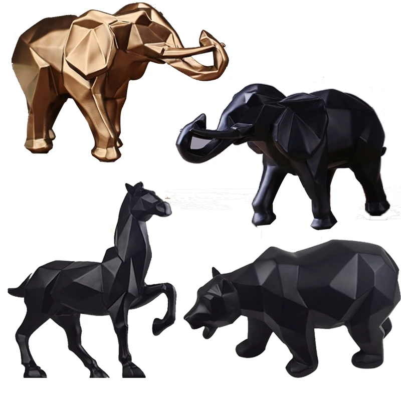
Custom Multi-style Geometric Block Horse Bear Elephant European Ornaments Animal Model Creative For Home Decorations 