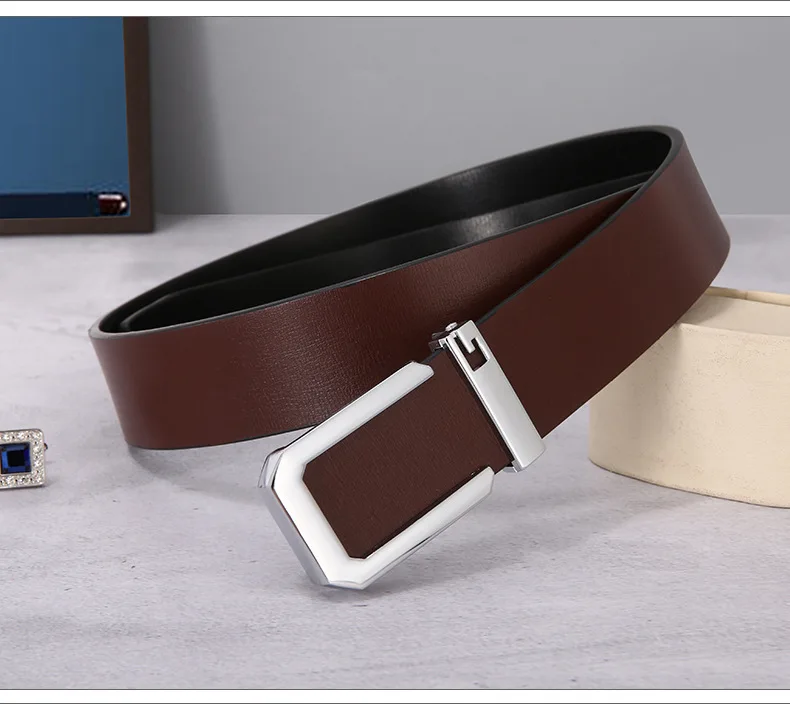 Factory Price Casual Versatile Letter Plate Buckle Double Use Split Leather Belt for Youth Daily Travel