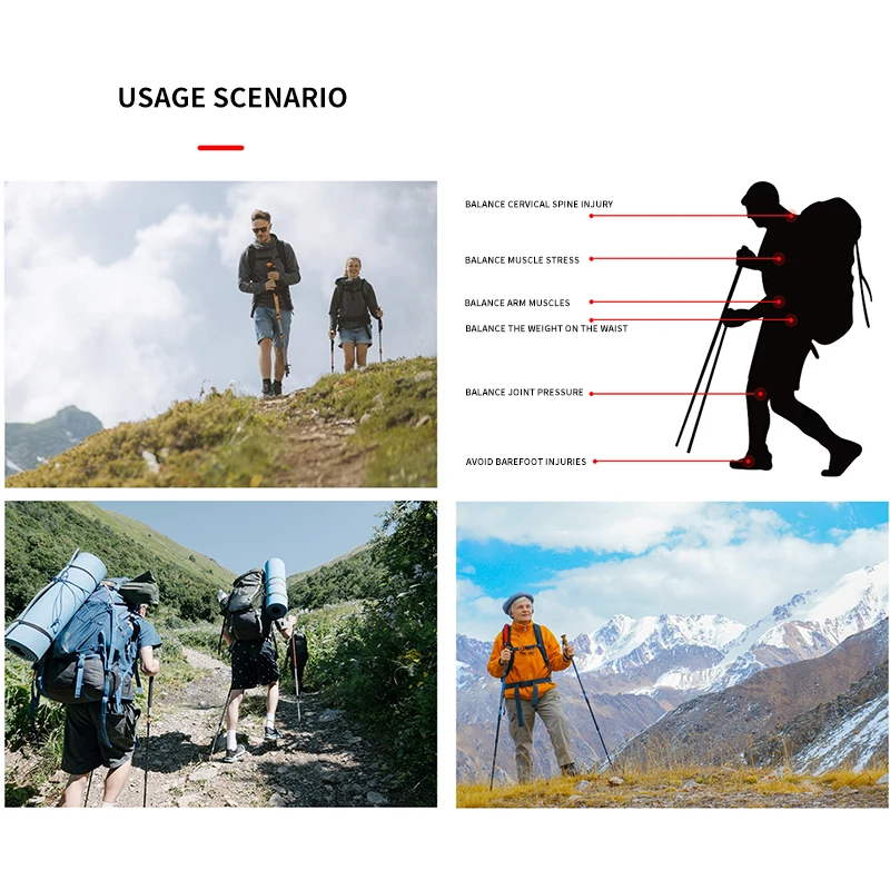 Camping Tactical Survival Hiking Sticks Trekking Pole 65-135cm Walking Hiking Climbing Stick Carbon Fiber 3 Section Outdoor