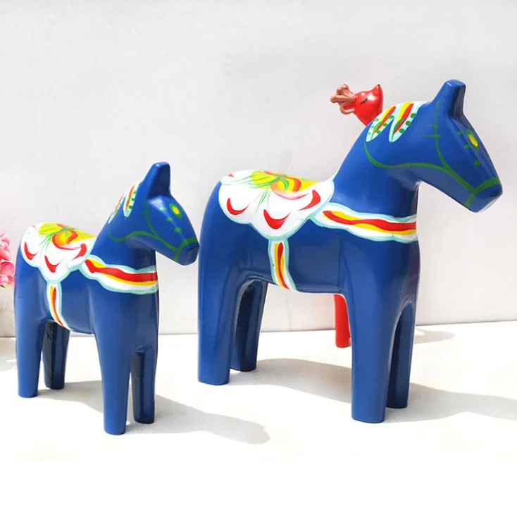 Nordic wooden animals red horse wooden crafts home desktop decoration ornaments