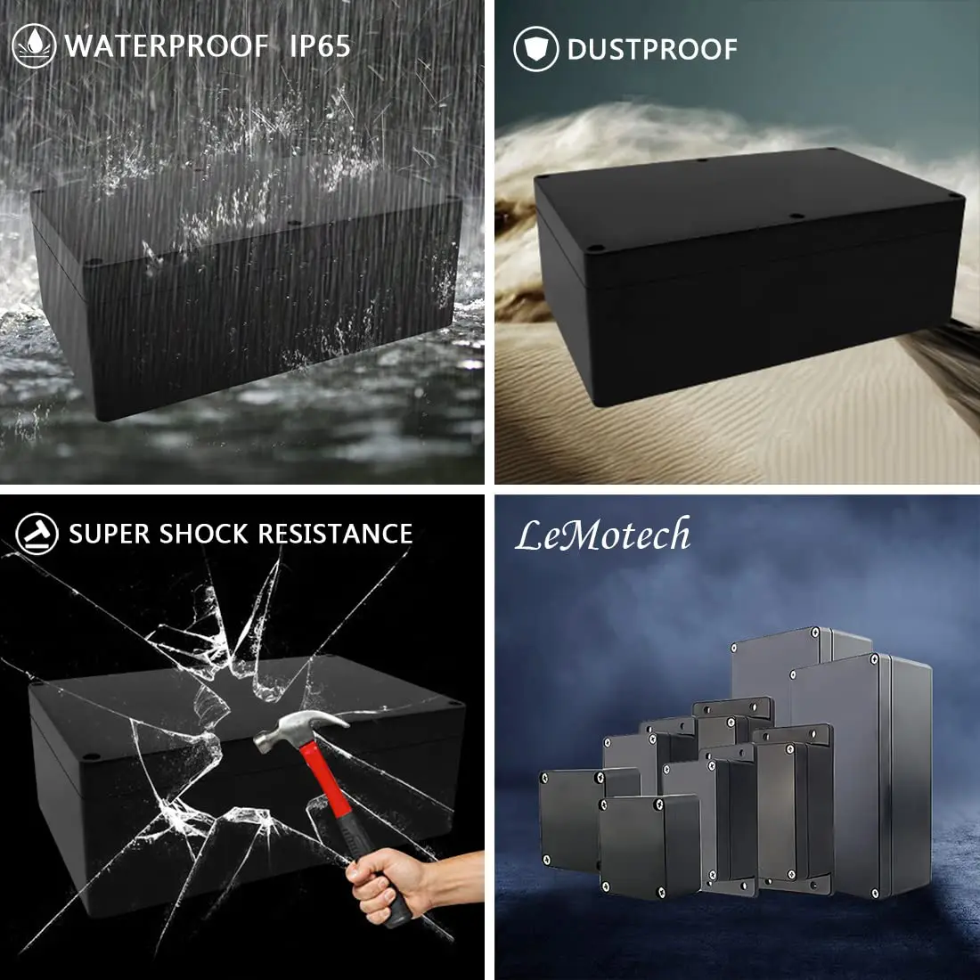 ABS Plastic Junction Box IP65 Waterproof Electrical Boxes Universal Enclosure for Electronic Black