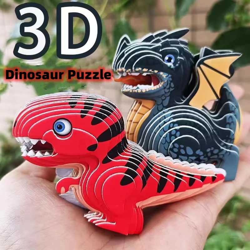 hot selling Kids Paper Puzzles Animals Shark Santa DIY Tyrannosaurus Rex Dinosaur 3D Puzzle Toy