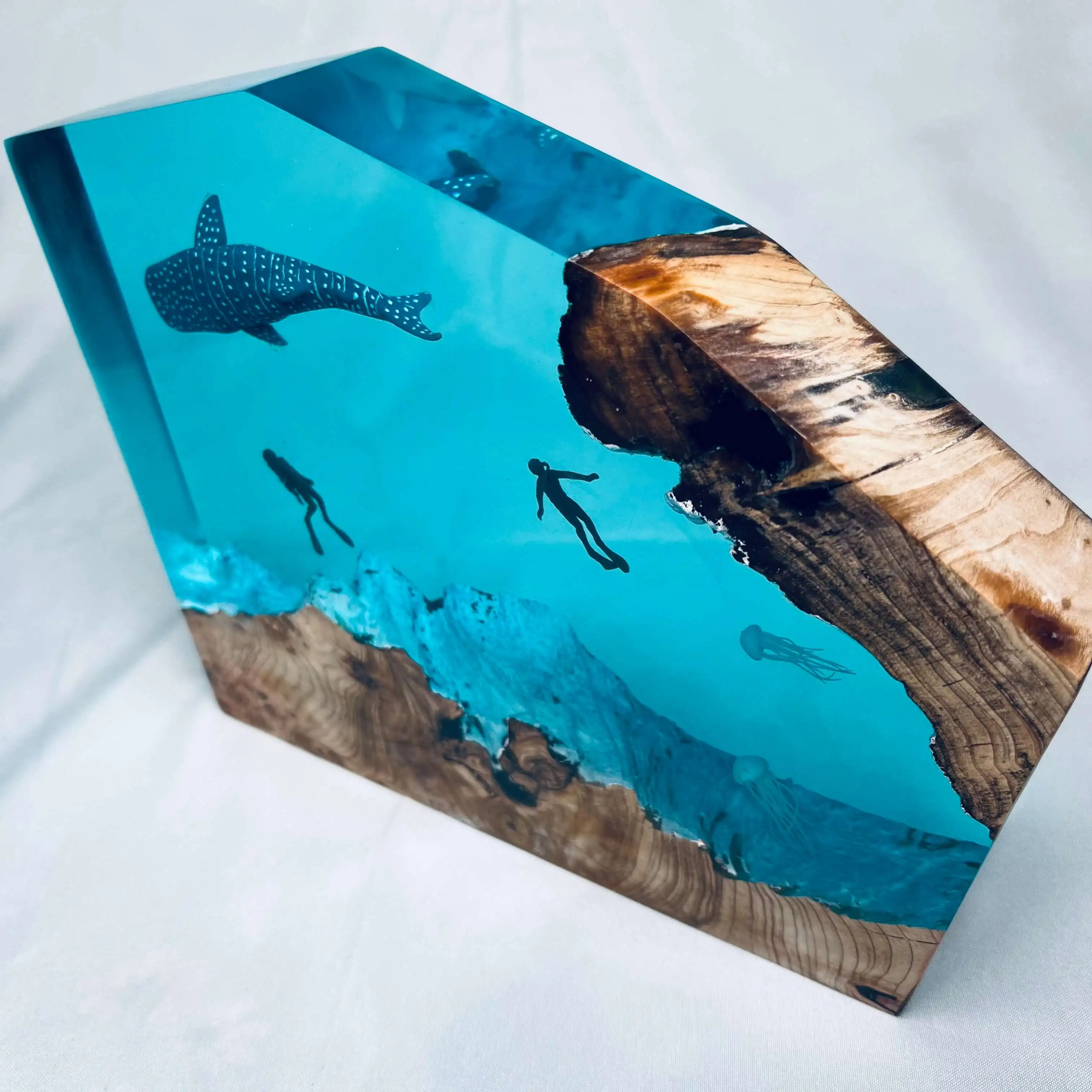 Affordable Handmade Natural Wood Night Light Epoxy Resin Deep Sea Diver LED Lamp for Home Decoration