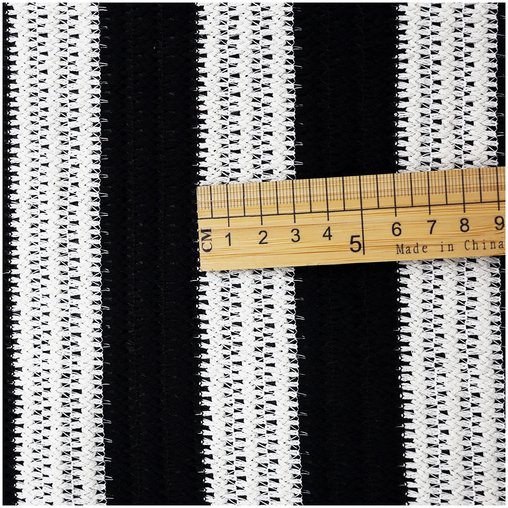 High Quality 75% Cotton 25% Polyester Lace Fabric Black and White Striped Knitted Material for Clothing
