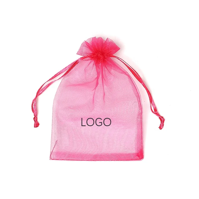 little custom packaging rose organza printed large bags with logo drawstring gift pouch for party