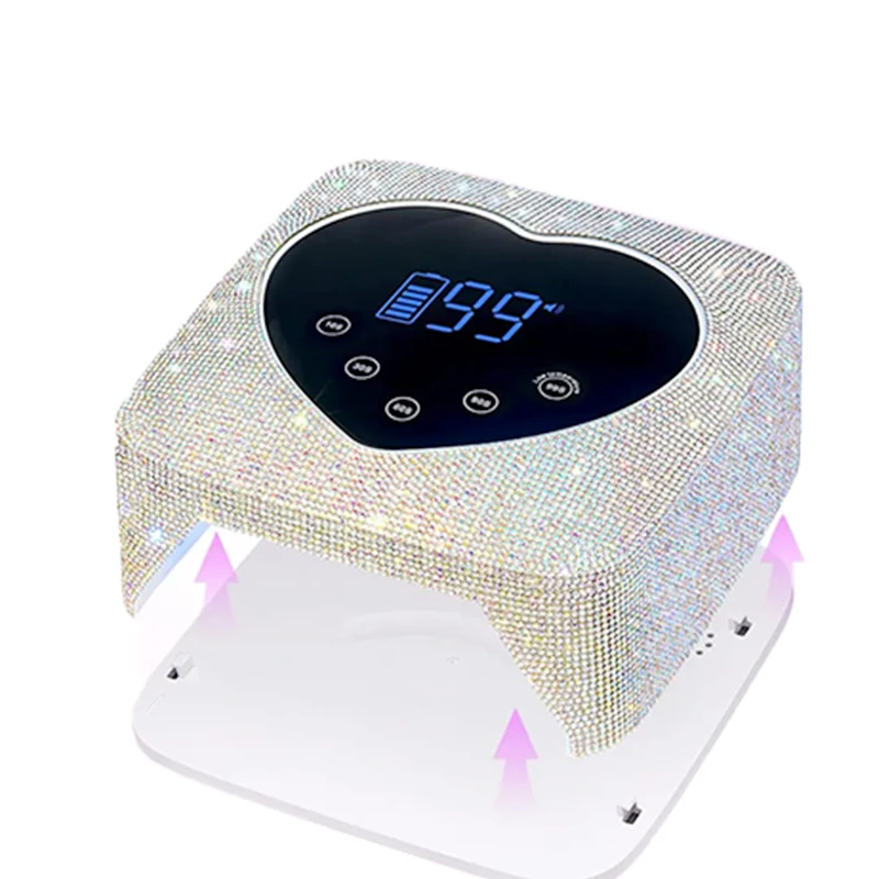 Professional Cordless 72W LED Nail Gel Dryer Lamp FastUV Table UV Lamp with Heart Shape Rhinestone for Nail Polish Curing