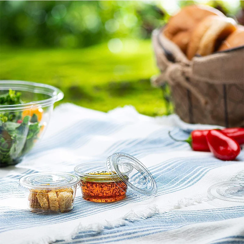 SKYDEAR 2 oz Small MINI Clear portion sauce souffle plastic disposable sauce containers cups with lids