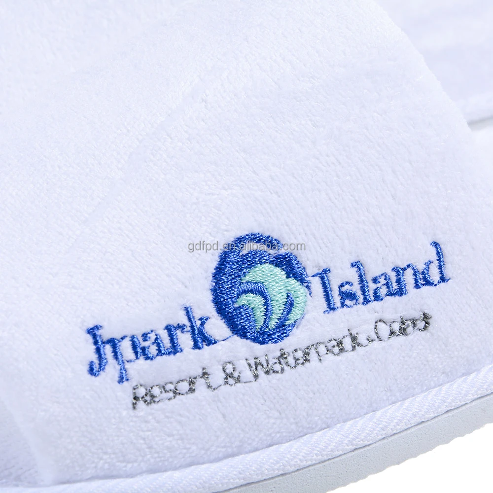 Indoor White Terry Open Toe Disposable Slippers 5mm Eva Sole with Label for Hotel Spa Airline