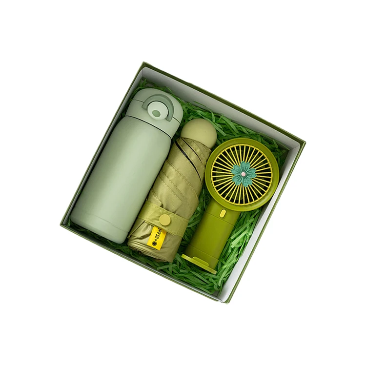 High quality gift set Custom luxury paper boxes USB Fan Mini Rechargeable Hand Held Fan umbrella Business Gift Sets giveaway