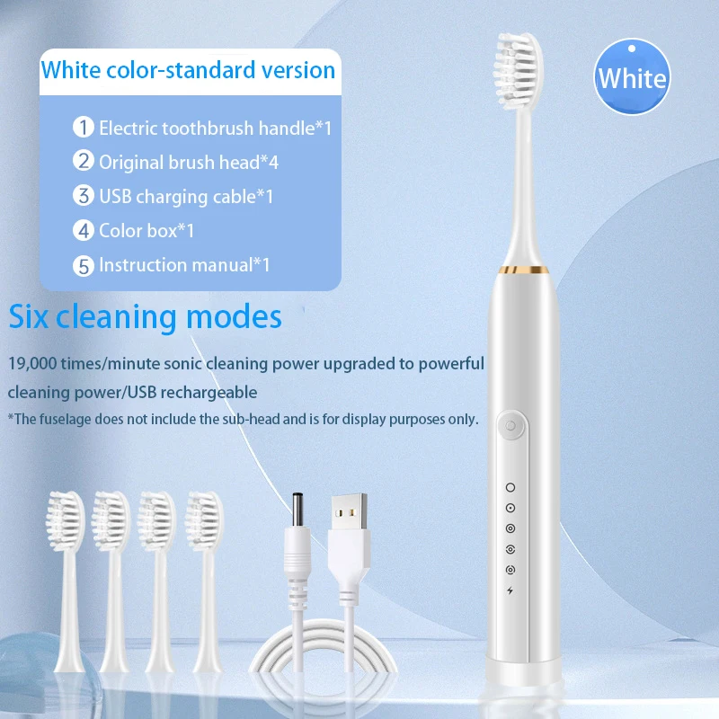 Electric Toothbrushes Smart Sonic Whitening Soft Brush Rechargeable 6 Modes 4 Heads Electric Toothbrushes