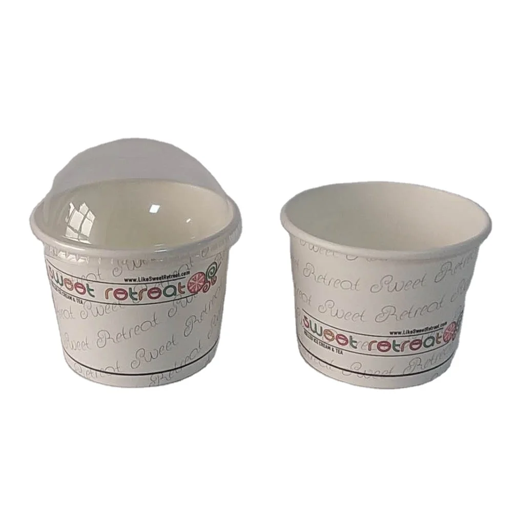 eco friendly custom printed ice cream bowl cups disposable packaging ice cream paper cup with lid spoon