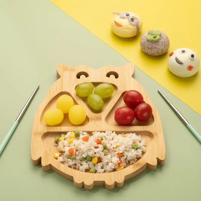 Custom shape Baby Dinner Plates baby feeding set Bamboo Baby Plate kids dining