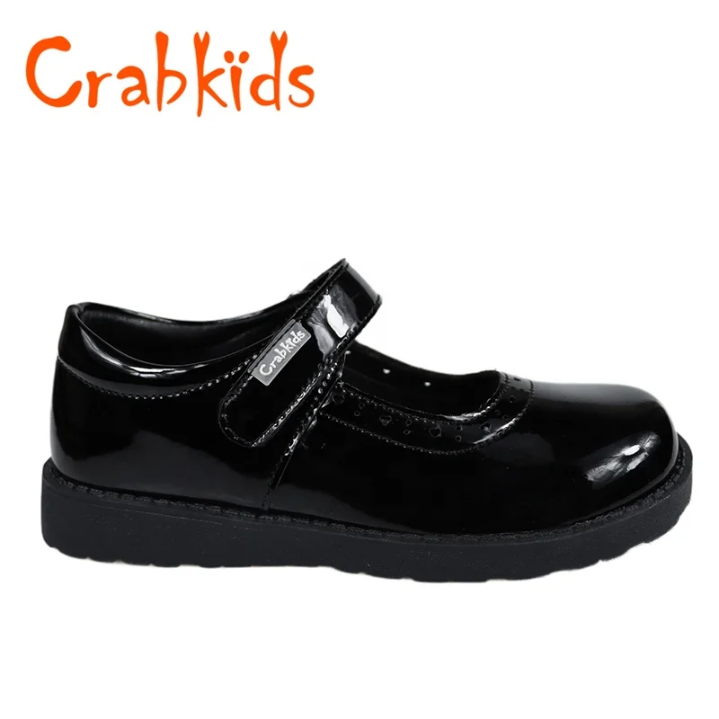 Crabkids Wholesale New Design Fashion Beautiful Black Patent Leather Casual Little Kids Girls Dress Shoes
