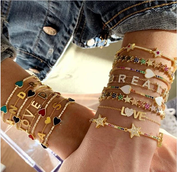 Fashion Gold Plated Rope Thick Chain Set rainbow Cz Paved Flower Charm Bracelet with Multi Flower Charm Bracelet for Wedding