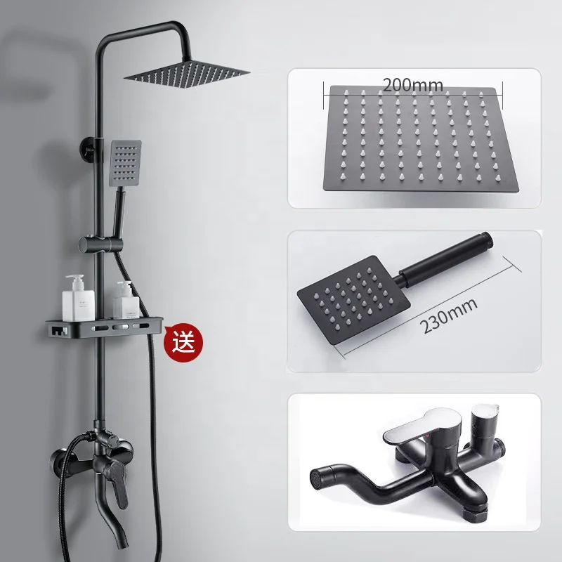Black bath shower set rainfall thermostatic control stainless steel brass bath sets bathroom shower head bath shower faucets
