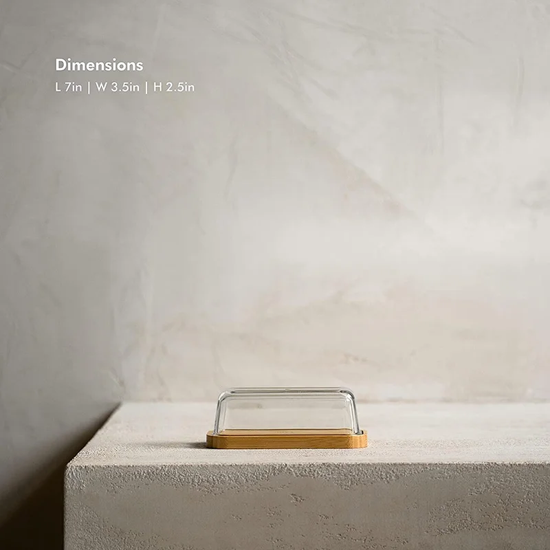 Glass Covered Butter Holder Tray Dish with Lid for Countertop and Refrigerator Door Shelf