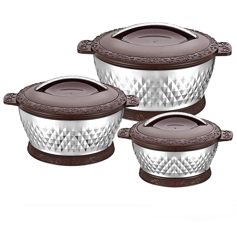 Insulated Hot Pot Casserole Double Wall Food Warmer Casserole Set Of 3 With Stainless Steel Handles
