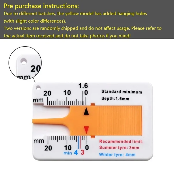 Vernier depth caliper, tire pattern depth gauge, tire pattern depth gauge  portable plastic tire pattern depth gauge 0-20MM