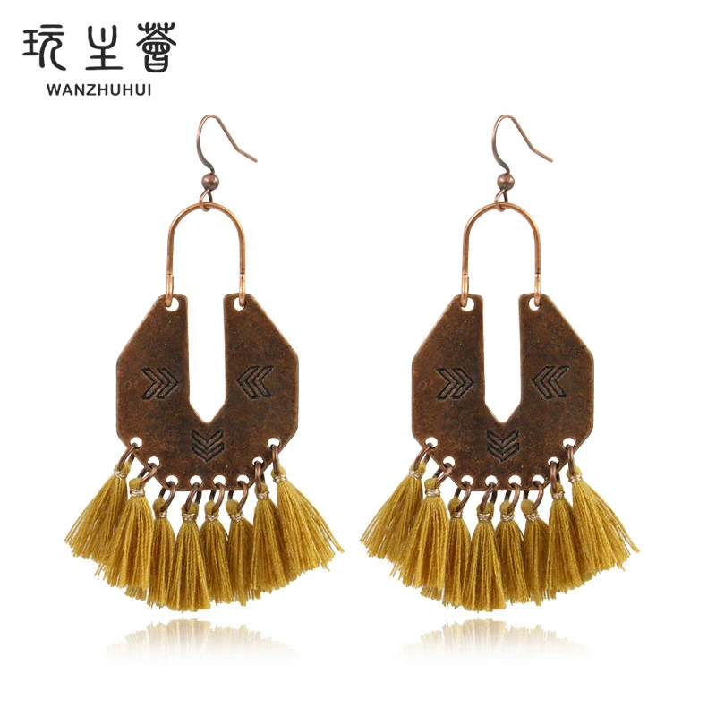 Bohemian design womens alloy daily wear drop tassel earrings jewelry