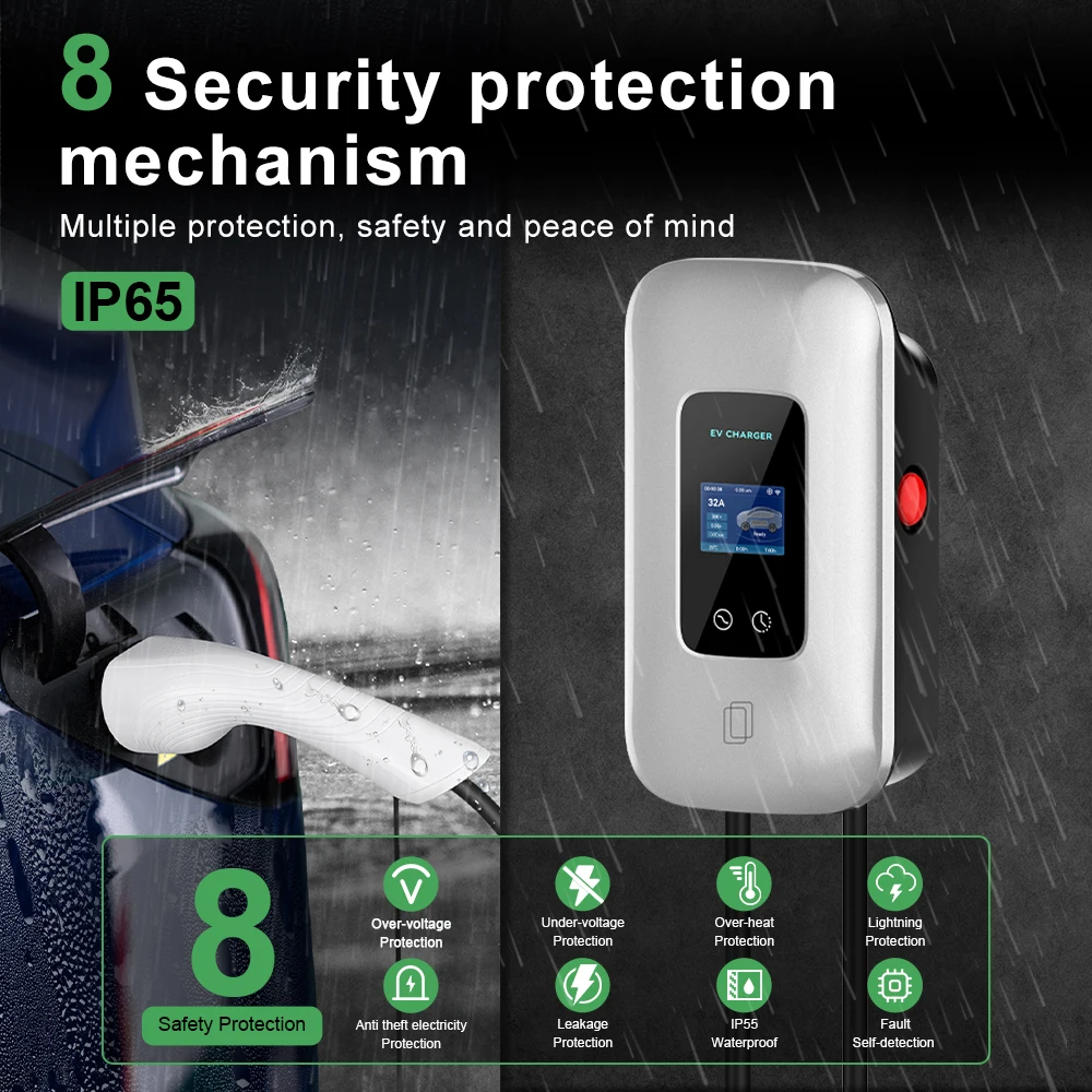 Type2 7KW CEE Plug EV Charging Station Wallbox 1 Phase 32A  APP 4G AC Electric Car Charger EV Charger Fast Charging with Wallbox