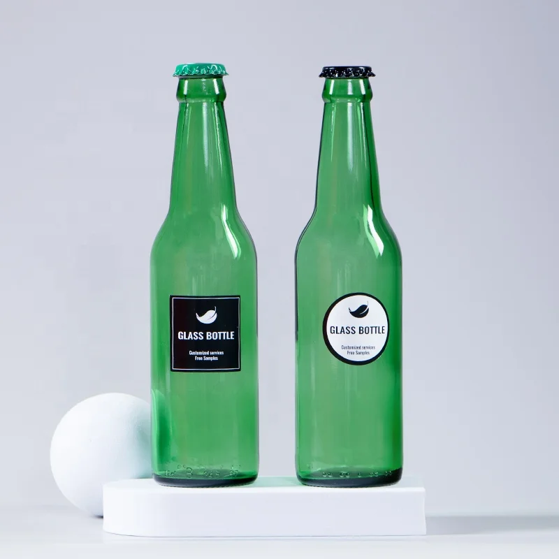 330ml design green empty beer glass juice bottle with crown cap manufacturer for wholesale