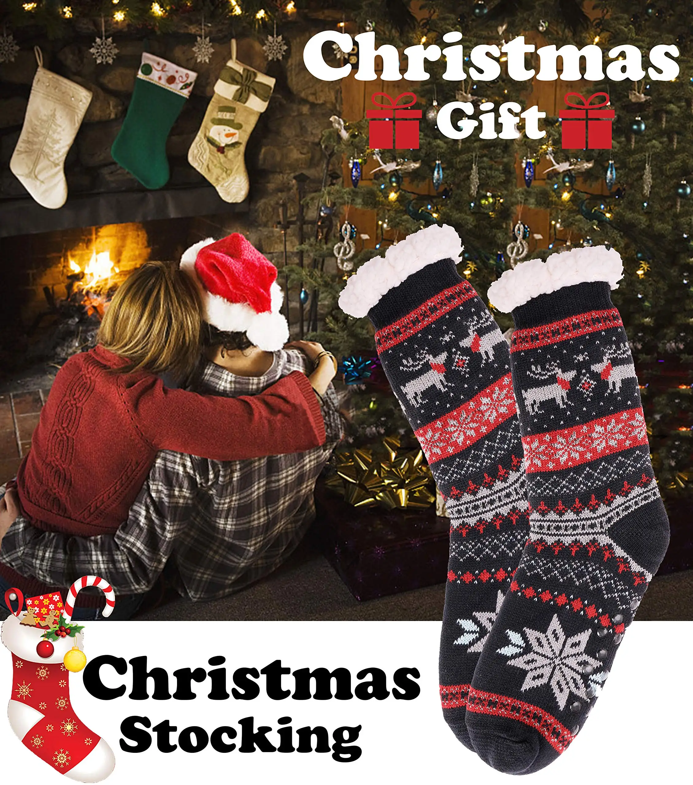 Custom Winter Cozy indoor Socks New Year Christmas Santa Claus Snowman Socks Christmas Socks