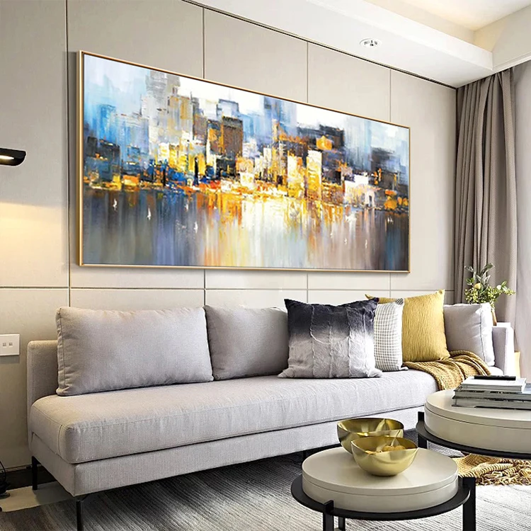 Cityscape Wall Art Modern City Building Painting Scenery Canvas Handmade Abstract Oil Painting For Home Decor Wall Framed Art