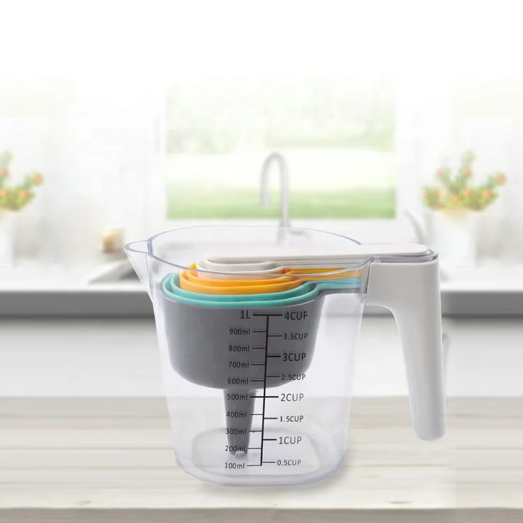 Amazon hot sell Home gadgets one-stop baking 9pcs AS and ABS material measuring cup with funnel and spatula