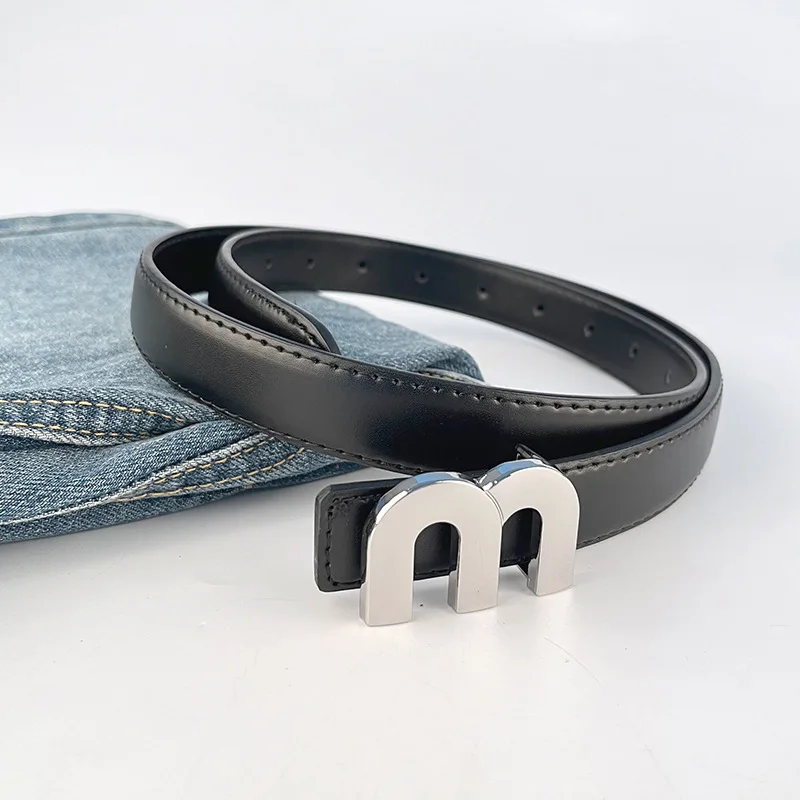 Luxury Letter M Letter Full Leather Belt Newest Designer Genuine Leather Waist Belt Silver Buckle Wholesales