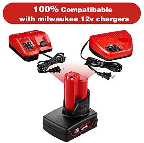 4.0Ah 12V Lithium Replacement for Milwaukee 12V Battery 48-11-2411 48-11-2420