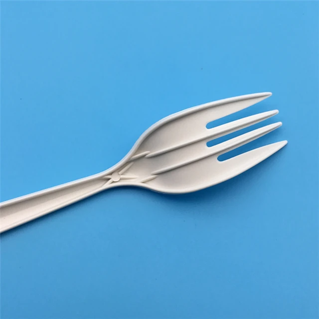 eco friendly cpla plastic biodegradable pink disposable spork bread knife spoon and fork cutlery set