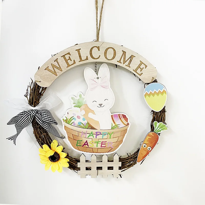 2022 Home Decorative BunnyFlower Wreath Door Hanger Pinecone Easter Wreath
