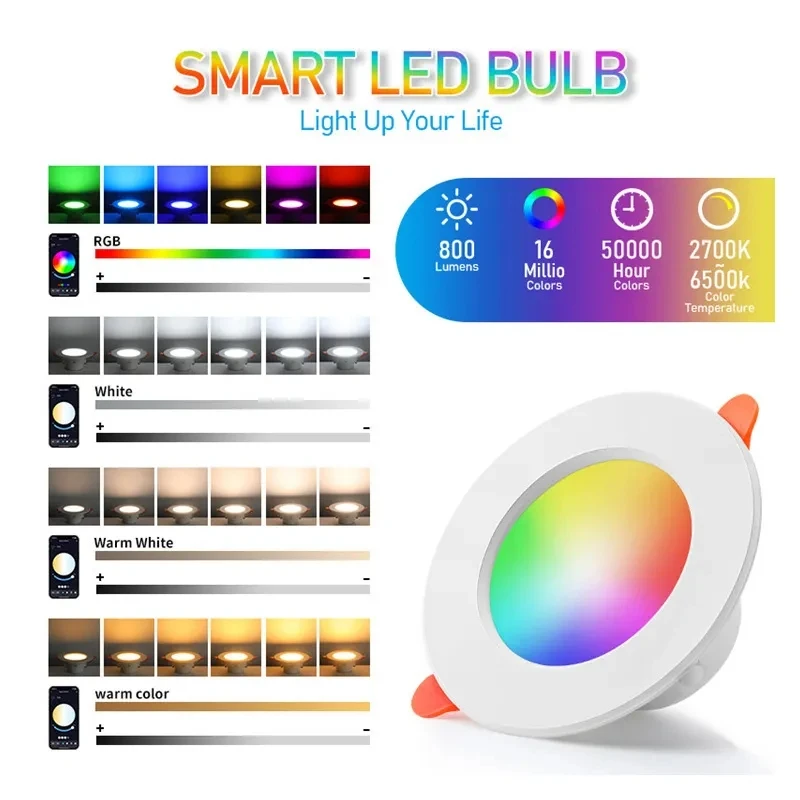 6500k adjustable led smart recessed downlight 5W 10W 15W 20W 30W COB embedded led downlight