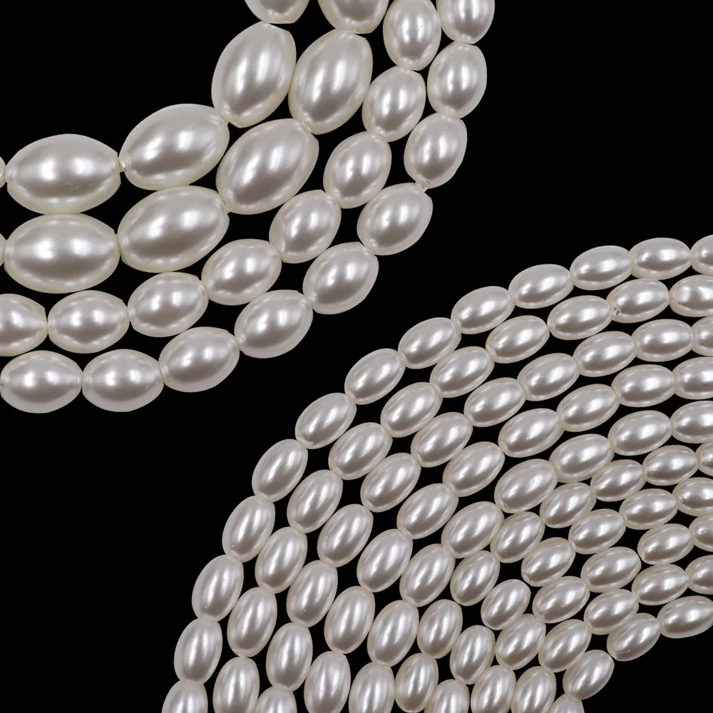 HX factory four different size rice shape white pearl 3/4/6/8 mm glass pearl beads for making pearl iphone chain