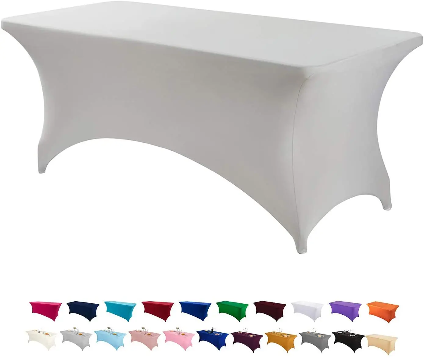 custom print logo rectangle ivory white black polyester tablecloths party banquet wedding stretch spandex 6ft table cover