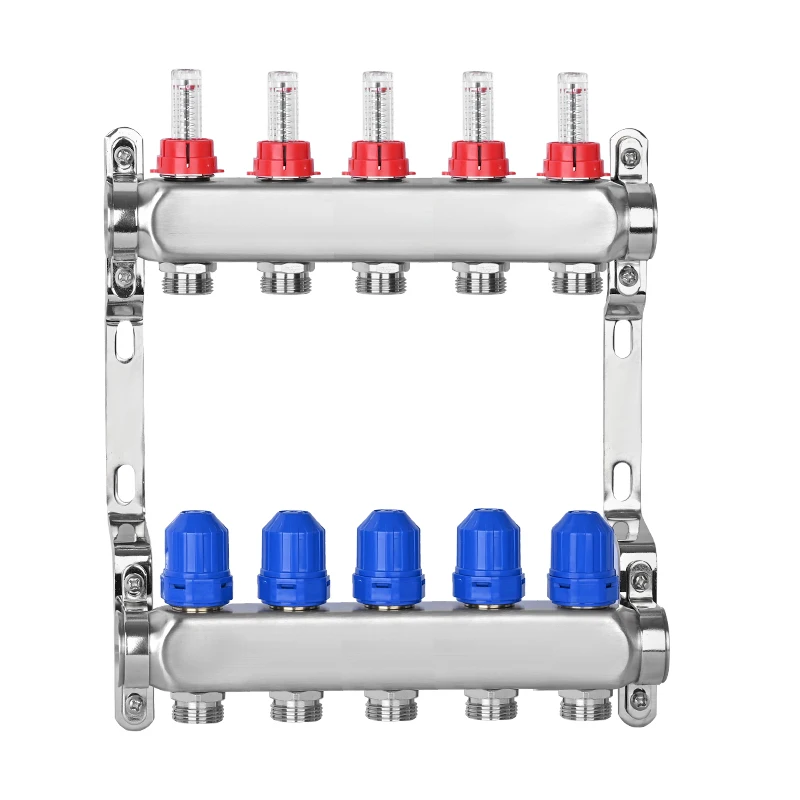 Residential & Commercial Use 5 ways heating floor system underfloor stainless steel manifold with flow meter and drain valve
