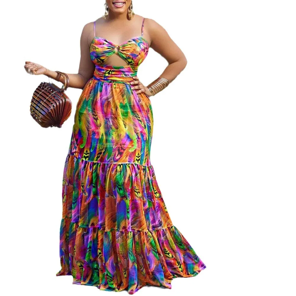 Женское длинное платье-макси с высокой талией