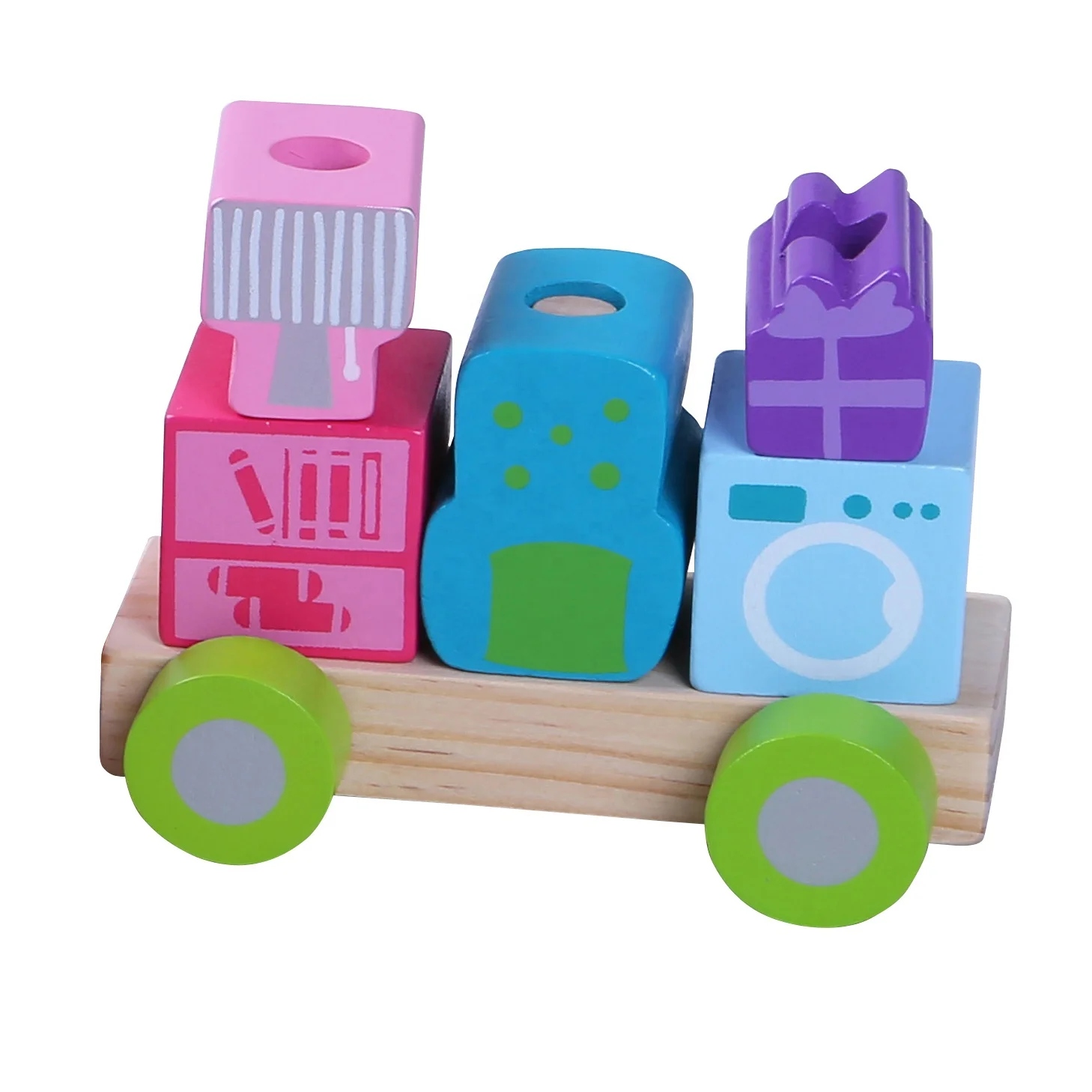 Educational Toys Three Quarters of the Wooden Cartoon Animal Block Train Toy