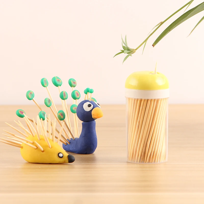 Low MOQ Portable Bamboo Eco friendly two Side Wooden Food sticks Teeth stick Toothpick Tube Holder