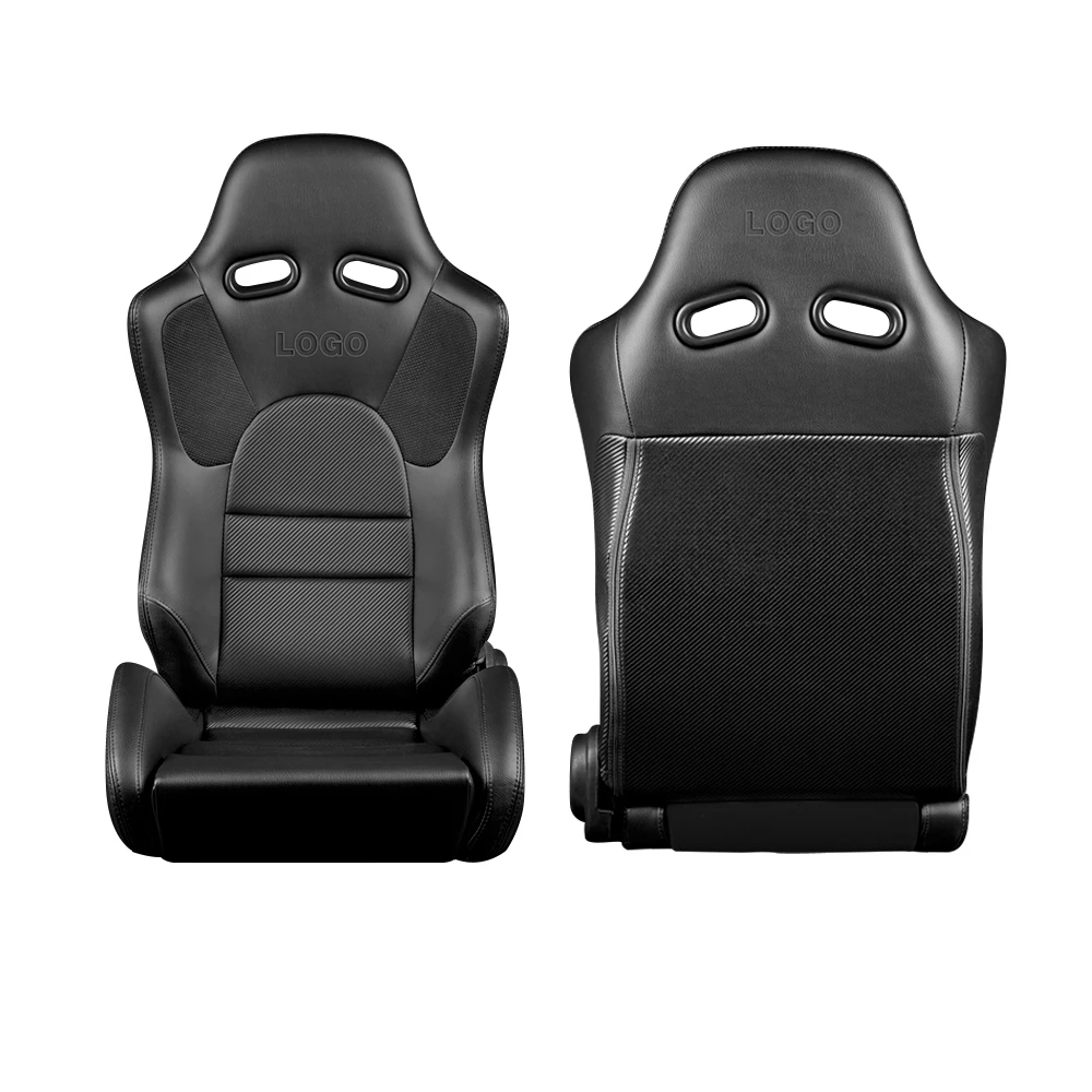 Fully Reclinable Black PVC Leather Black Stitch Sport Racing Seat Race With Double Slider