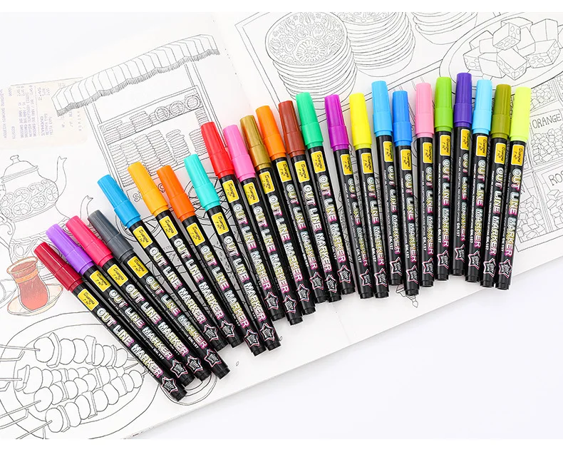 New 24 color black bar color hand drawn silver light water-based marker pen