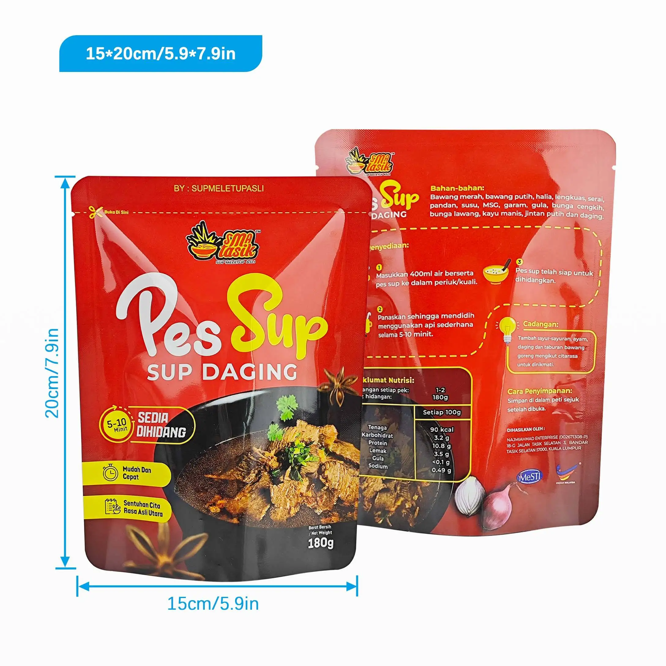 Custom Food Flexible Packaging High Temperature 3 Side Seal Cooking Bag Pet/Al/Pa/Rcpp Moi Moi Resistance Retort Pouch For Soup