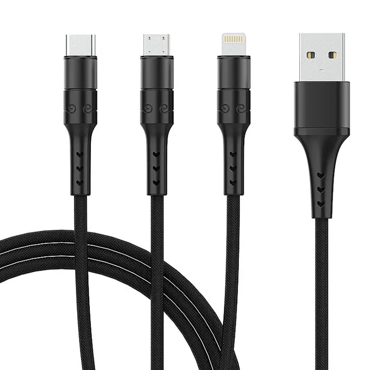 Mobile Phone Charging 3 In 1 Micro Usb Type C Cable Data Charger Cable