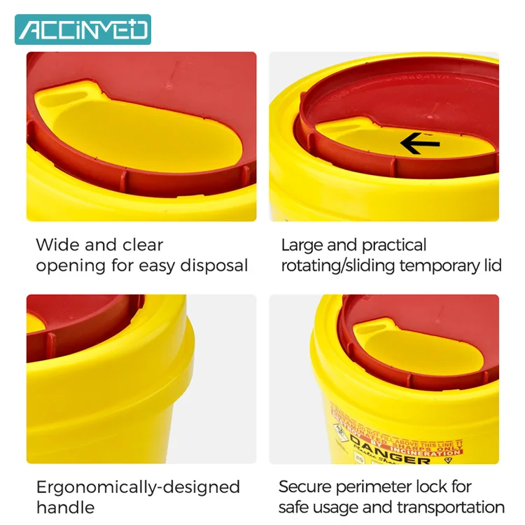 Custom Medical Hospital Waste Plastic Box Leak Proof Biohazard Disposal Round Sharps Container 3L