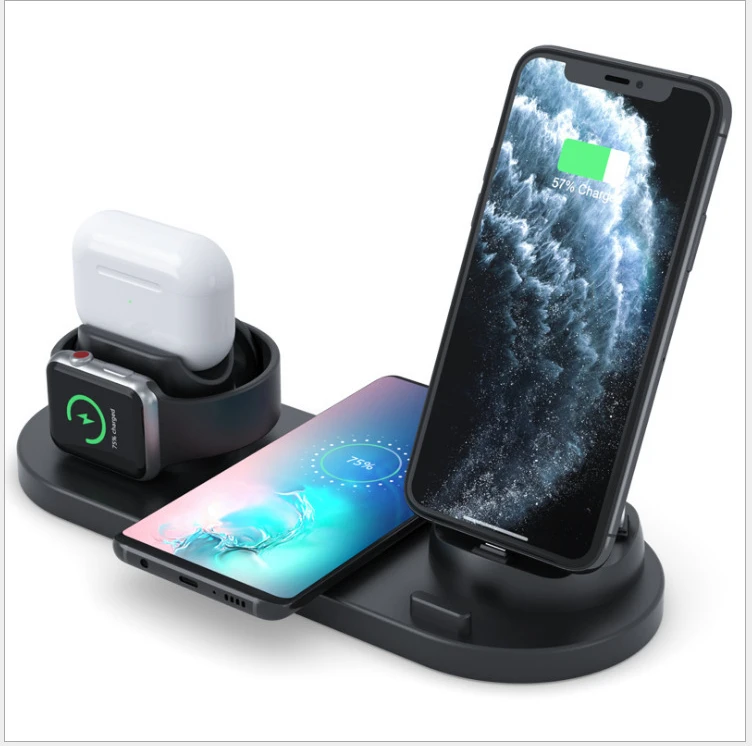 2022 New Arrivals 6 in 1 wireless charging station 10W fast charger for phone watch and watch