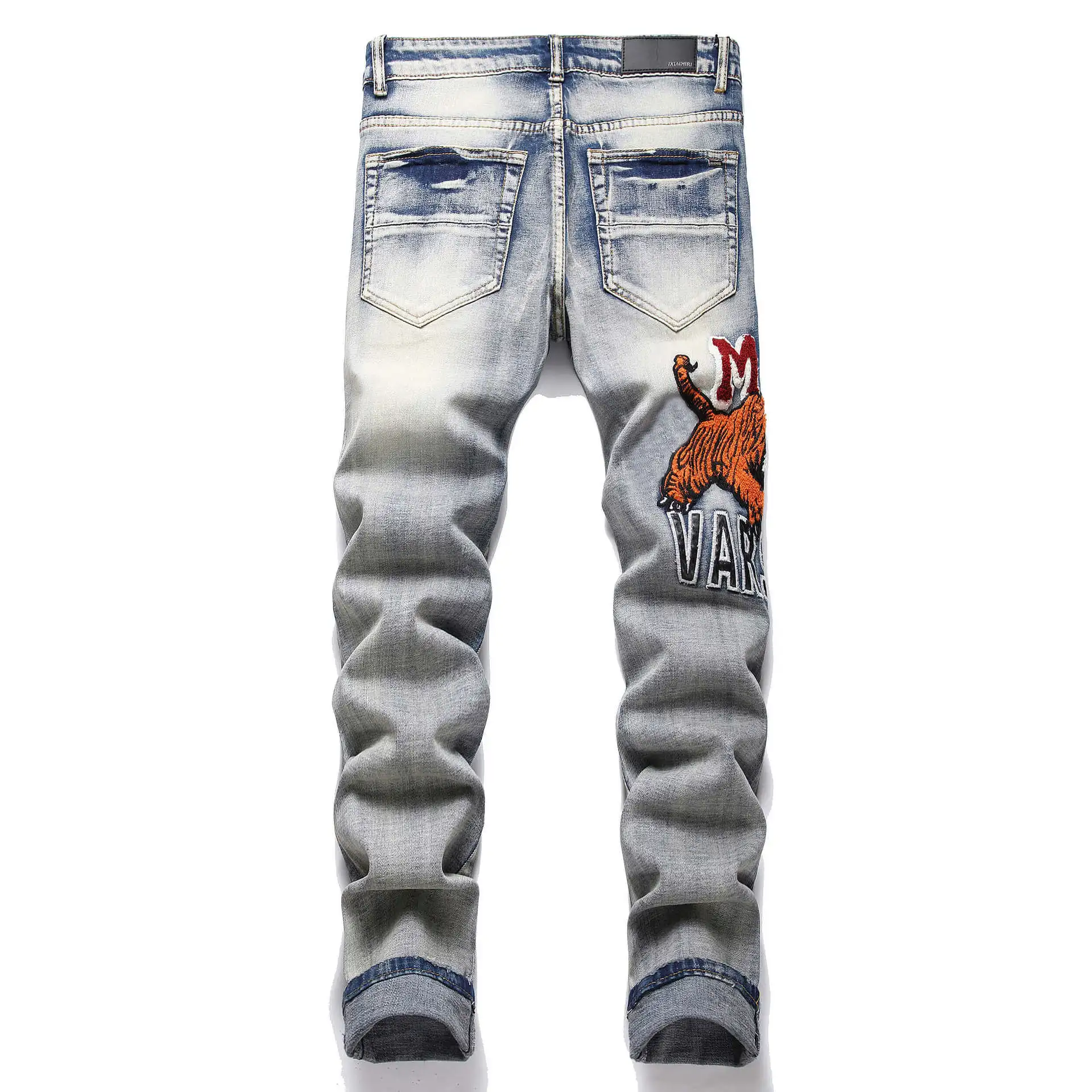 High Quality DESIGNERS Famous Brand Luxury Jeans Mujer Unisex Wash Custom Leather Straight Leg Jeans Trousers Men